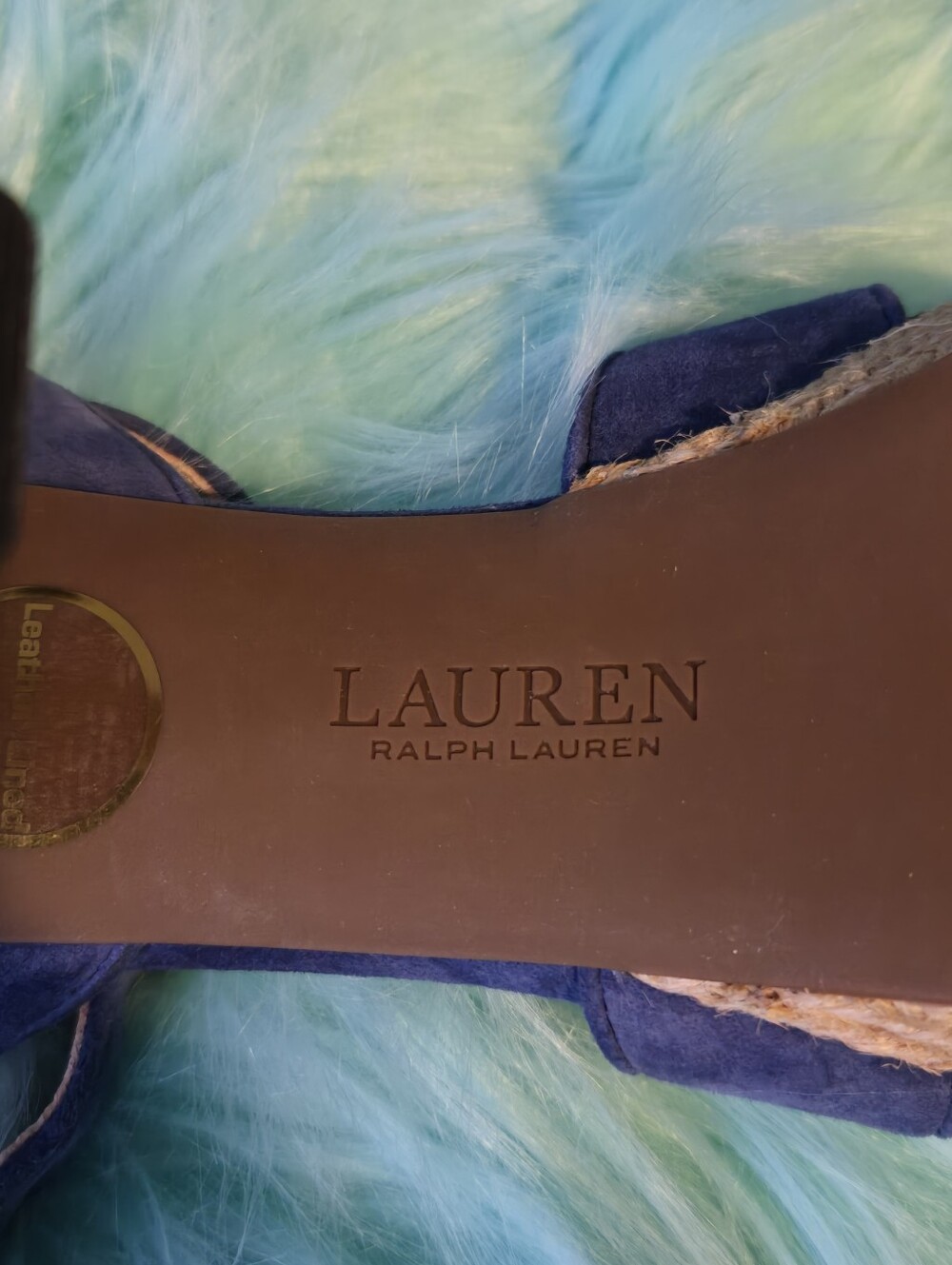 Ralph Lauren Blue Suede Crisscross Ankle Strap Espadrille Sandals - Picture 7 of 8